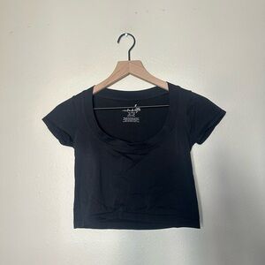FREE PEOPLE Black Short Sleeve Crop Top